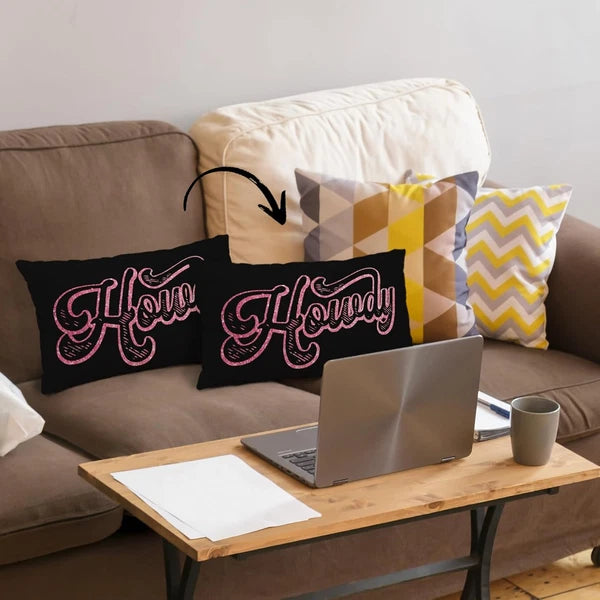 Preppy Funny Black Pink Howdy Throw Pillow Covers Couch Home Cushion Cover, West