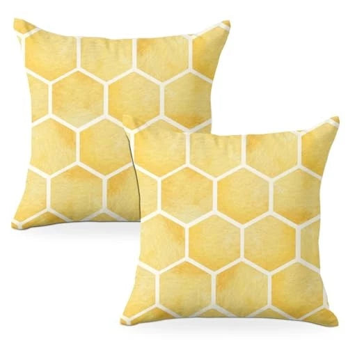 2 PCs Pillow Covers 18x18, Honeycomb Bee Decor Throw Pillow Polychromatic1214