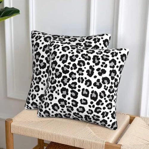 White and Grey Pillow Covers 18x18 in Couch 18" x 18" (Pack of 2) Leopard Print
