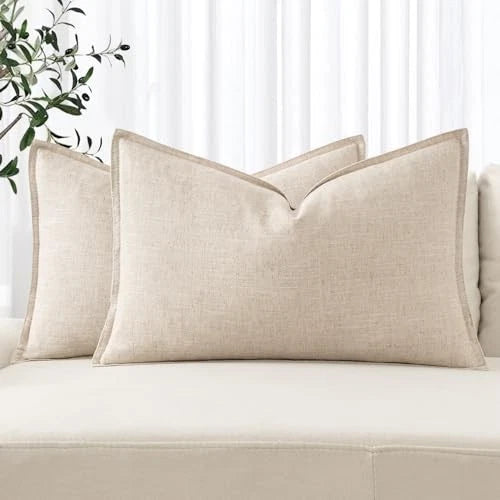 Decorative Linen Lumbar Pillow Covers 24" x 12" (Pack of 2) 2 Natural Beige