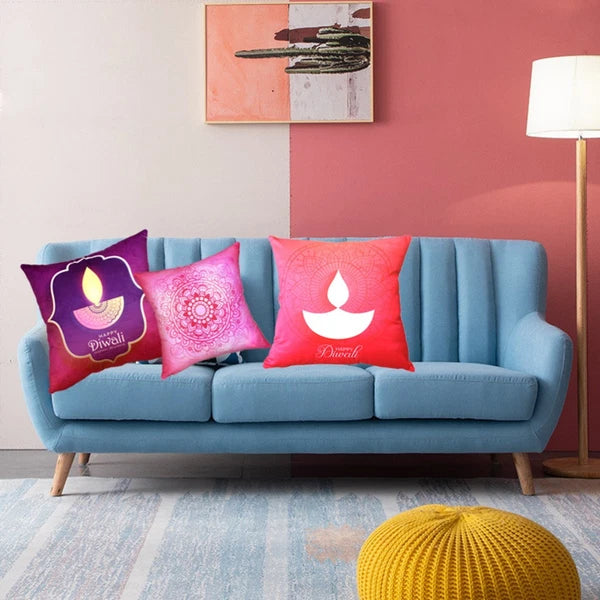 2 Pcs Mandala Diwali Cushion Cover Pillow Case with Candle Pattern