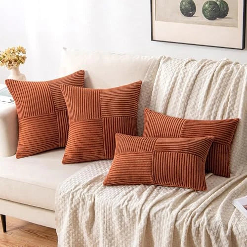 Corduroy Pillow Covers Pack of 2 Boho 18" x 18" (Pack of 2) Dark Rust