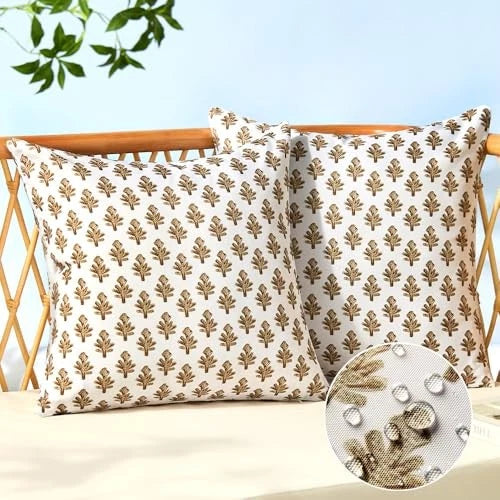 Outdoor Pillow Covers 18x18 Set of 2 Boho Floral 18" x 18" (Pack of 2) Brown
