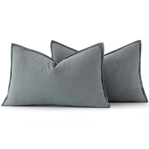 Decorative Linen Lumbar Pillow Covers 1x0 Inch 20" x 12" (Pack of 2) 2 Gray