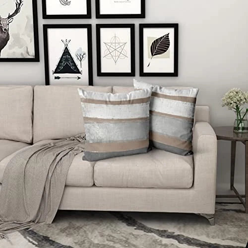 Brown Pillow Covers 18x18 Set of 2 18" x 18" (Pack of 2) Brown Grey Stripe