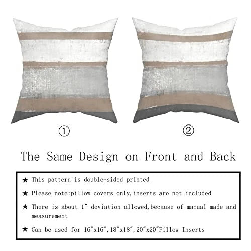 Brown Pillow Covers 18x18 Set of 2 18" x 18" (Pack of 2) Brown Grey Stripe