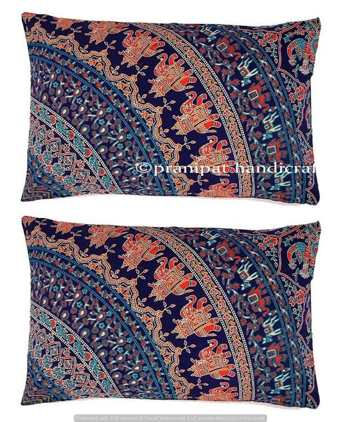 Indian Elephant Mandala Cotton Decorative Cushion Cover Sofa Waist Pillow Cover