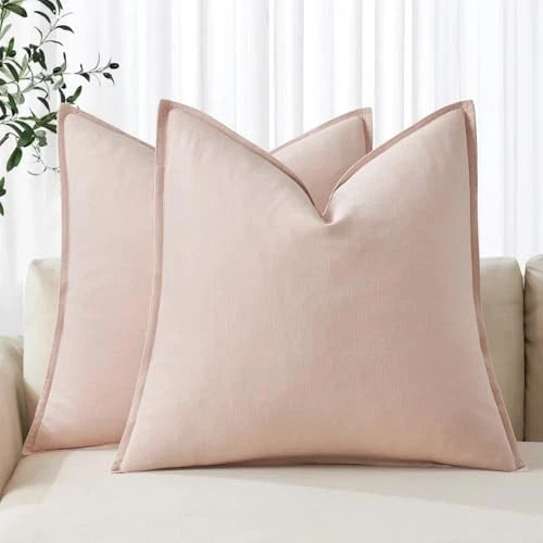 Decorative Linen Pillow Covers 18x18 Inch 18" x 18" (Pack of 2) 2 Light Pink