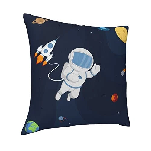Throw Pillow Covers Astronaut Colorful Planets Rocket Square Pillowcases for
