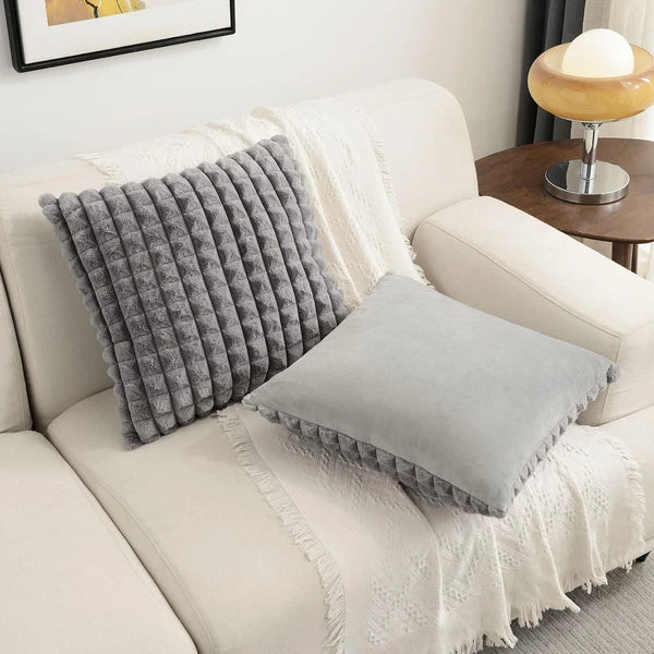 Grey Decorative Throw Pillow Covers 16x16 Inch Set of 2Square Gray Checked Cu...