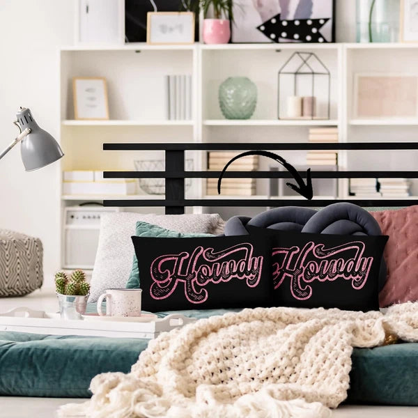 Preppy Funny Black Pink Howdy Throw Pillow Covers Couch Home Cushion Cover, West