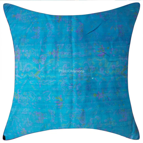 Set of 2 Indian Handmade Vintage silk Sari sky blue Cushion Cover -sofa/bed
