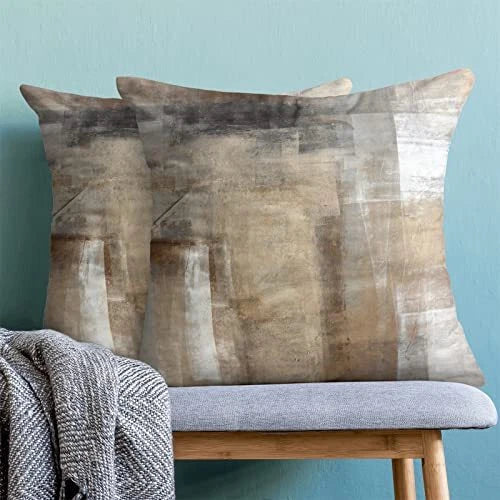 Brown Grey Pillow Covers 18x18 Set of 2, 18" x 18" (Pack of 2) Beige Abstract