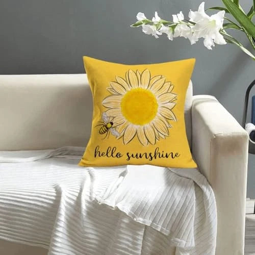 Hello Sunshine Summer Decorative Throw Pillow Covers Sunflower 18 x 18-Inch Hss