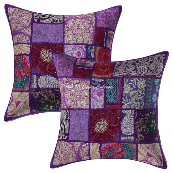 Purple Cushion Cover Vintage Gypsy Patchwork Tribal Ethnic Hippie Pillow