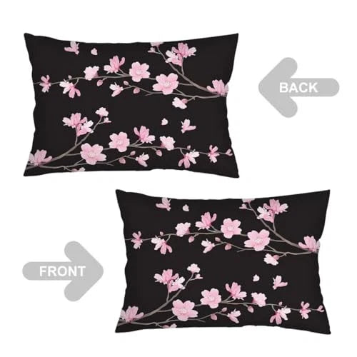 Cherry Blossoms Throw Pillow Cover Queen Size Set of 2 Floral Printed Lumbar