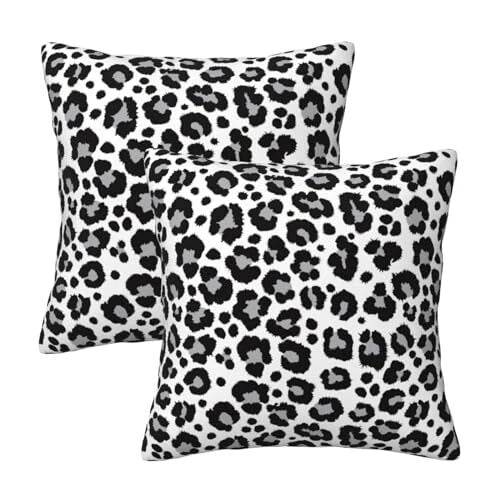 White and Grey Pillow Covers 18x18 in Couch 18" x 18" (Pack of 2) Leopard Print