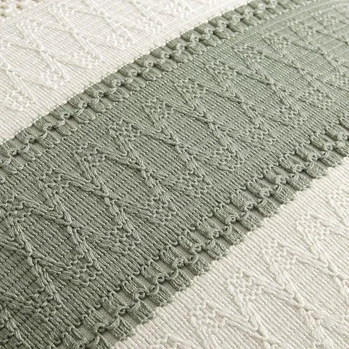 2 Packs Cotton Boho Throw Pillow Covers 20" x 20" (Pack of 2) Contrast/Green