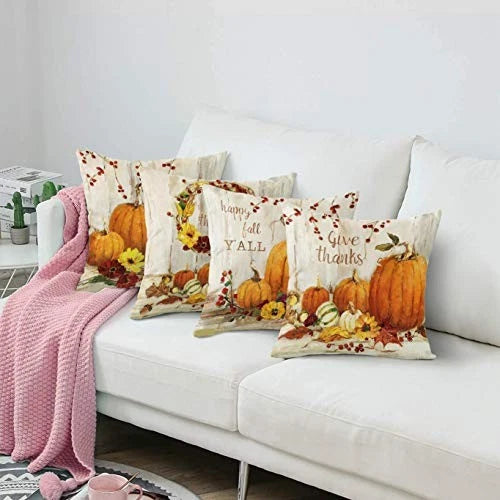 Pillow Covers Set of 4 Home Outdoor Decorative Halloween Pumpkins Retro Orange