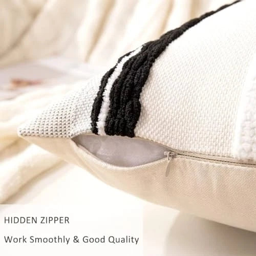 Boho Throw Pillow Covers 18x18 Set of 2 18" x 18" (Pack of 2) Black Stripe 2