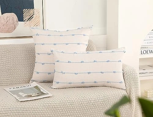 Set of 2 Boho Throw Pillow Covers 18x18,and 18" x 18" (Pack of 2) Light Blue