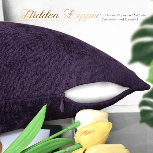 Throw Pillow Covers 16x16 Inches - Chenille 16" x 16" (Pack of 2) Purple