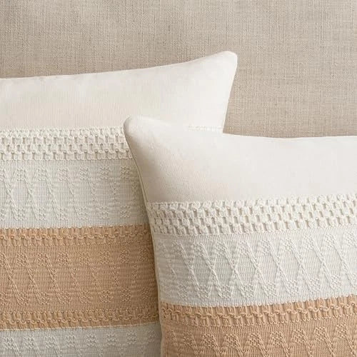 2 Packs Cotton Boho Throw Pillow Covers 20" x 20" (Pack of 2) Contrast/Beige