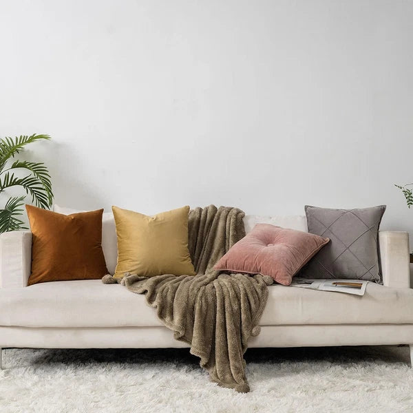 Burnt Orange Soft Velvet Throw Pillow Covers 18X18 Inch Set of 2 for Sofa Couch