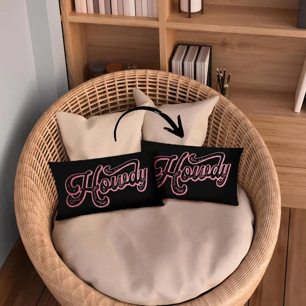 Preppy Funny Black Pink Howdy Throw Pillow Covers Couch Home Cushion Cover, West