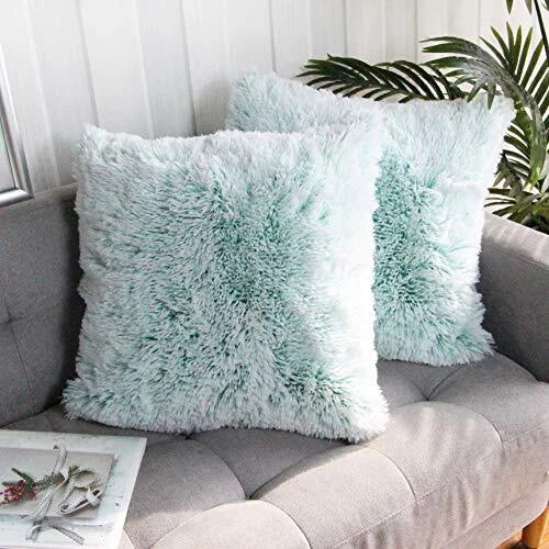 2 Packs Fluffy Plush Pillow Cover 22"x22", Fall Winter Home Decorative Luxury