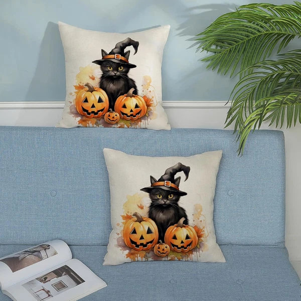 Halloween Pillow Covers 18X18 Set of 2 Black Cat Pumpkin Pillowcase Halloween De