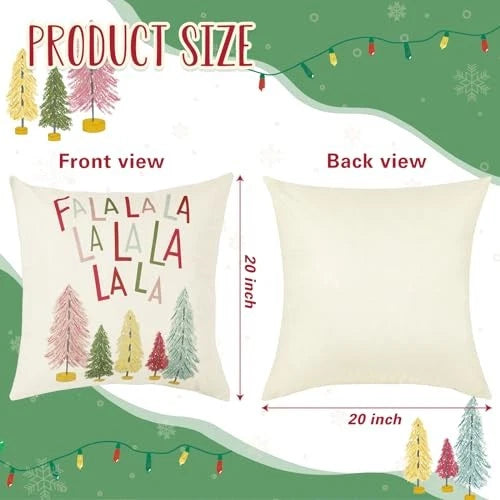 Merry Bright Christmas Pillow Covers Colorful Holiday 20" x 20" (Pack of 4)
