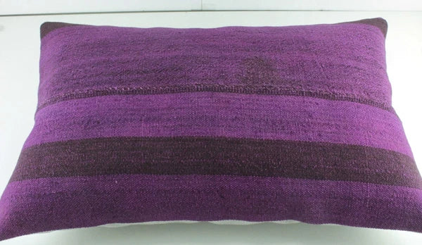 Decorative Turkish Kilim Lumbar Pillow Cover 16x23 Purple Kilim Sofa Cushion