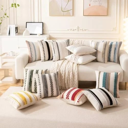 Boho Throw Pillow Covers 18x18 Set of 2 18" x 18" (Pack of 2) Black Stripe 2