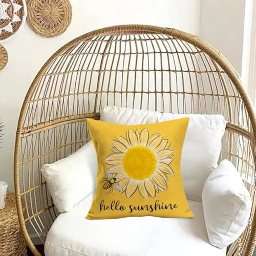 Hello Sunshine Summer Decorative Throw Pillow Covers Sunflower 18 x 18-Inch Hss
