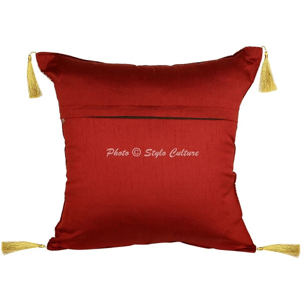 Red Cushion Cover Brocade Jacquard Gypsy Boho Tribal Ethnic Hippie Pillow