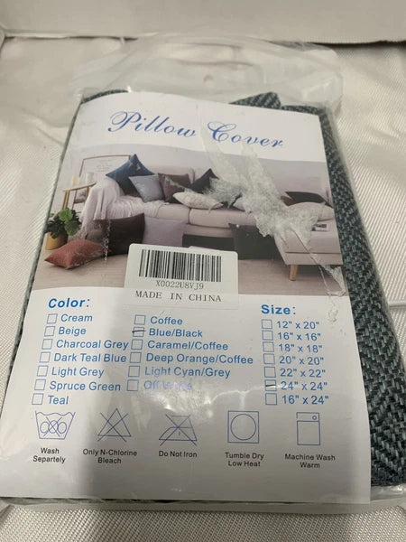 Jepeak Blue And Black Burlap Linen Throw Pillow Cover 24X24