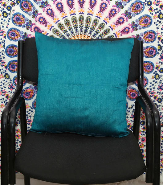 Ethnic 16 " Indian Decor Dupioni Brocade Silk Pillow/Cushion Throw Cover Teal
