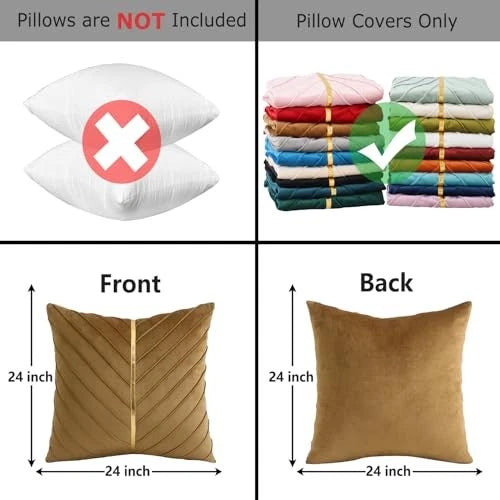 Velvet Throw Pillow Covers 24x24 inch Pack of 2 24" x 24" (Pack of 2) Brown