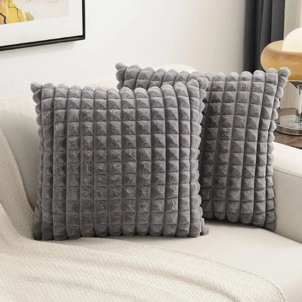 Grey Decorative Throw Pillow Covers 16x16 Inch Set of 2Square Gray Checked Cu...