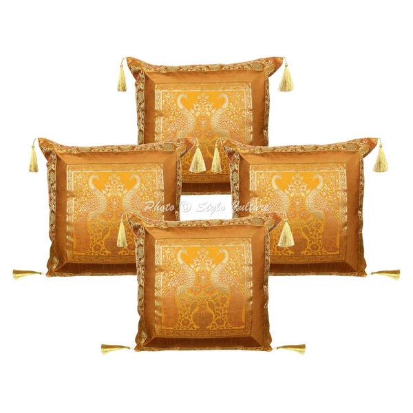 Brocade Jacquard Floor Pillows Cases Peacock Boho Room Decorative Cushion Cover