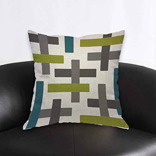 Abstract Teal Chartreuse Blue Green Grey Throw Pillow Cover Classic Repeat