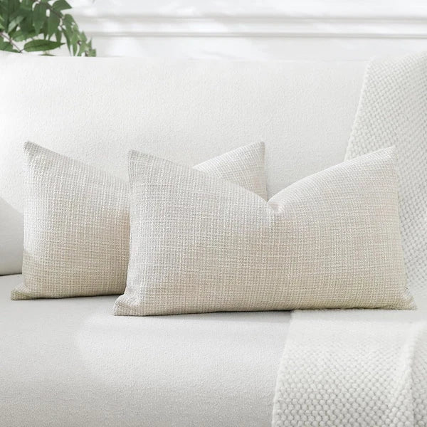 Pack of 2 Throw Pillow Covers 12X20 Inch Linen Beige Pillowcases Farmhouse Decor
