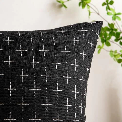 Pack of 2 Decorative Burlap Linen Throw Pillow 18x18 Inch (Pack of 2) Black