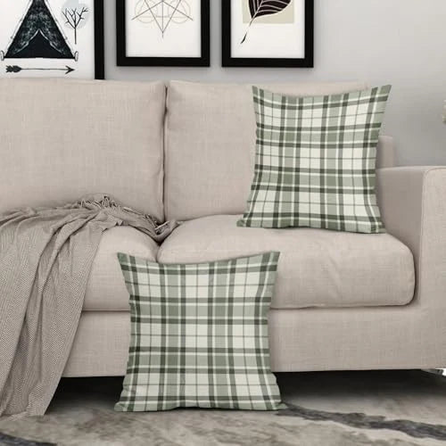Plaid Pillow Covers 18x18 Set of 2 Grey Cream 18" x 18" (Pack of 2) Sage Green