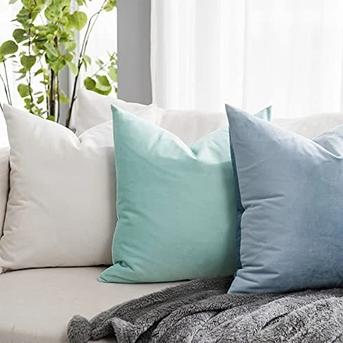 Couch Velvet Throw Pillow Covers 22x22 inch 22" x 22" (Pack of 2) Light Blue