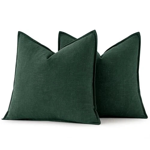 Decorative Linen Pillow Covers 18x18 Inch 18" x 18" (Pack of 2) 2 Dark Green