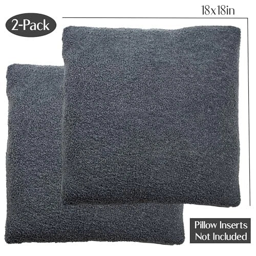 Grey Teddy Boucle Pillow Covers 18x18 2pcs for 18" x 18" (Pack of 2) Slate