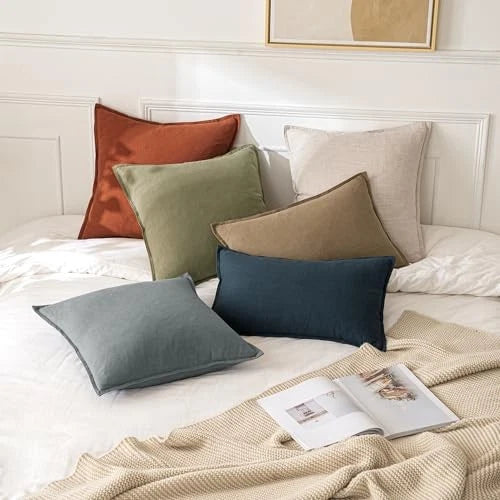 Decorative Linen Lumbar Pillow Covers 1x0 Inch 20" x 12" (Pack of 2) 2 Khaki