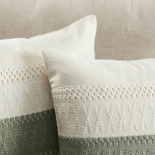 2 Packs Cotton Boho Throw Pillow Covers 20" x 20" (Pack of 2) Contrast/Green